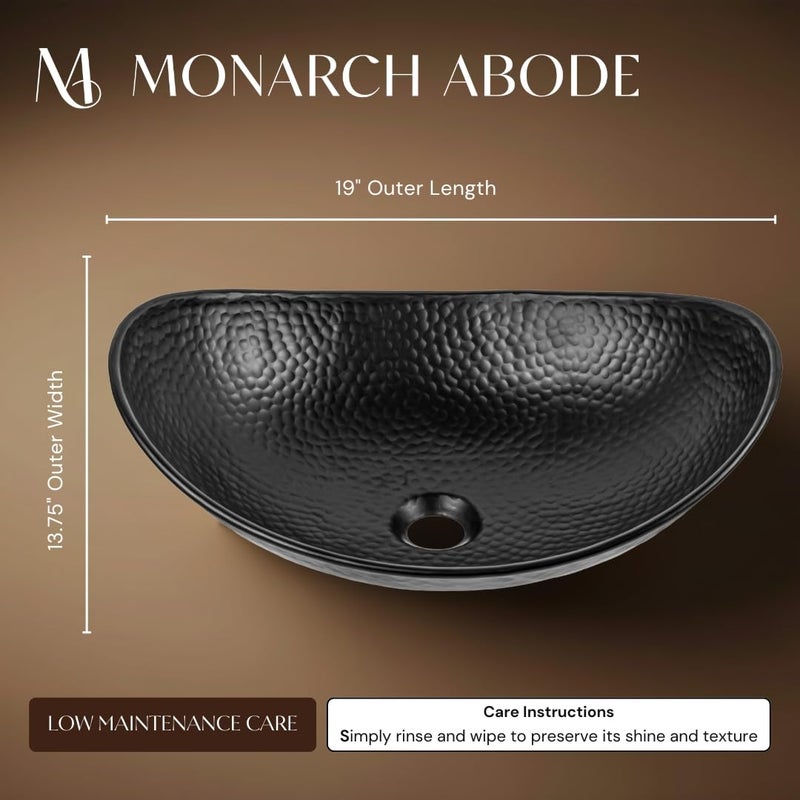 Monarch Abode Bathroom Sink â€“ 19-Inch Harbor Vessel Bathrooms Countertop Sink, Bathroom Vessel Sinks, Above Counter Hand Hammered Matte Black Aluminum Bath Sinks for Restroom Vanity or Powder Room - Image 2